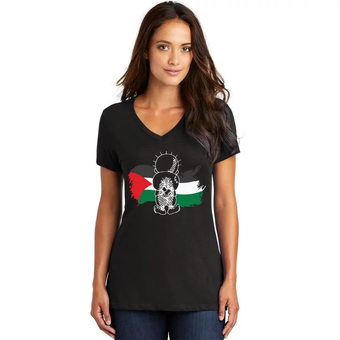 Hanzala Hanzala Palestine Care About Human Rights Freedom Palestine Women's V-Neck T-Shirt