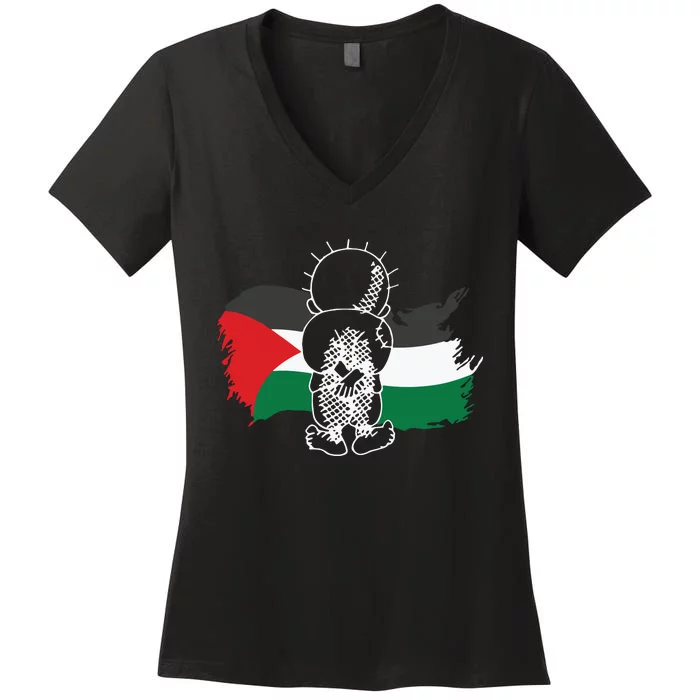 Hanzala Hanzala Palestine Care About Human Rights Freedom Palestine Women's V-Neck T-Shirt