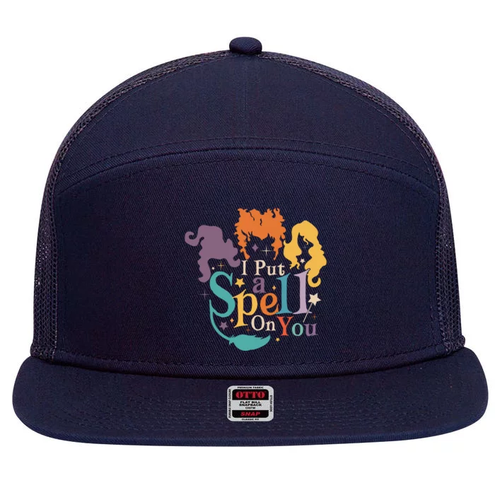 Halloween Hocus Pocus I Put A Spell On You Sanderson Sisters 7 Panel Mesh Trucker Snapback Hat