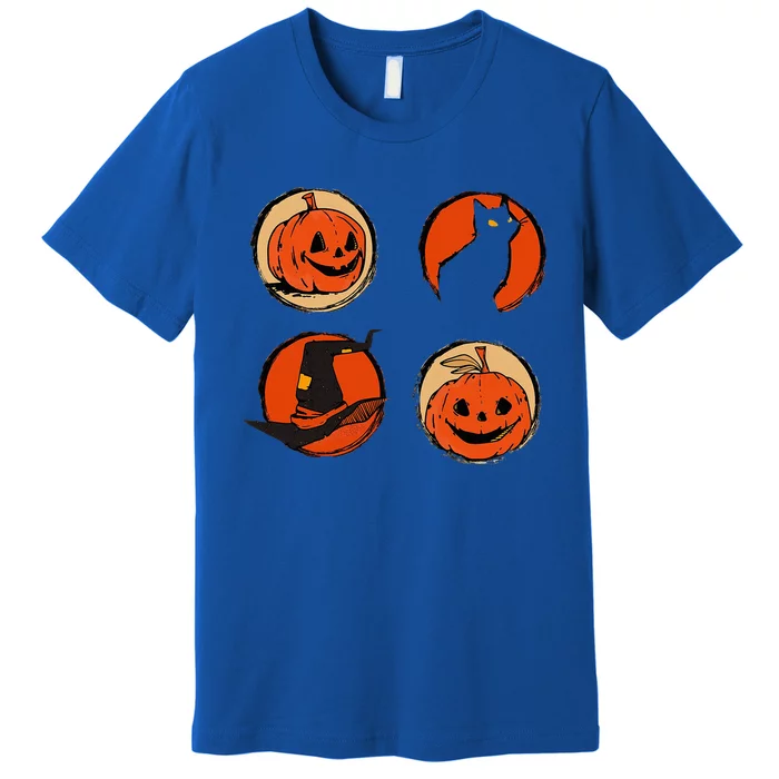 Halloween Hat Pumpkin Cat Costume Women Funny Premium T-Shirt