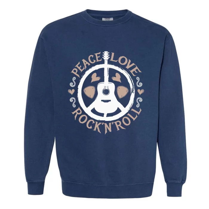 Hippie Hippies Peace Vintage Retro Guitar Player Hippy Gift Garment-Dyed Sweatshirt