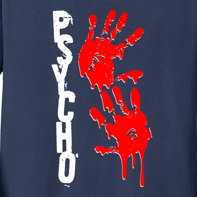 Halloween Horror Psycho Hand Prints Kids Long Sleeve Shirt