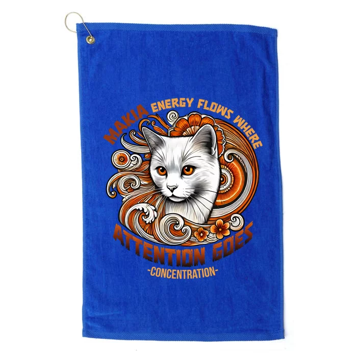 Hawaiian Huna Philosophy Makia Energy Flows Cat Art Gift Platinum Collection Golf Towel