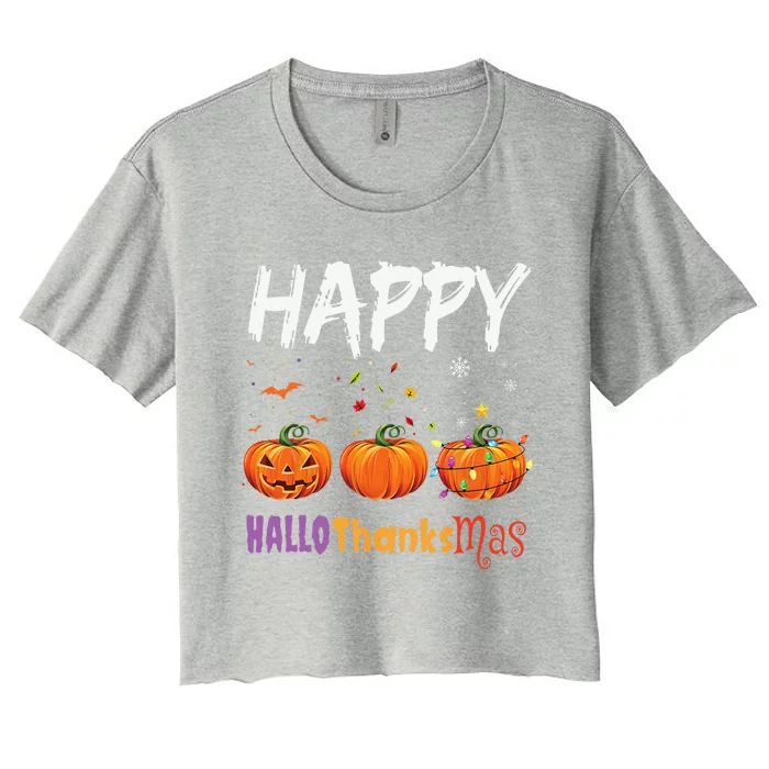 Happy Hallothanksmas Pumpkin Halloween Thanksgiving Xmas Women's Crop Top Tee