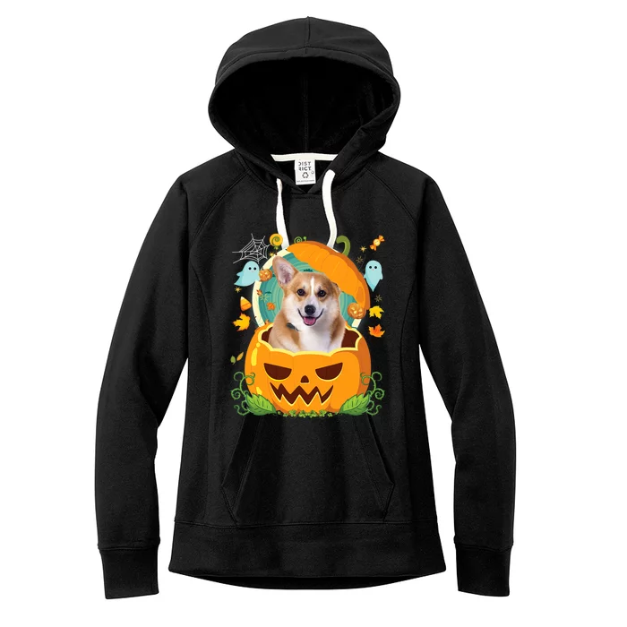 Happy Halloween Pumpkin Welsh Corgi Dog Witch Cute Hat Lover Cool Gift Women's Fleece Hoodie