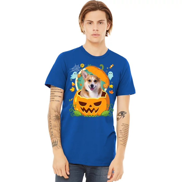 Happy Halloween Pumpkin Welsh Corgi Dog Witch Cute Hat Lover Cool Gift Premium T-Shirt