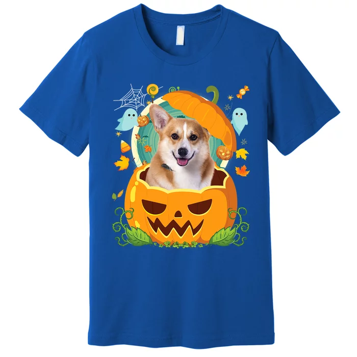 Happy Halloween Pumpkin Welsh Corgi Dog Witch Cute Hat Lover Cool Gift Premium T-Shirt