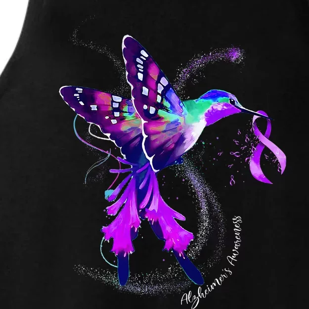 Hummingbird Holding Purple Ribbon AlzheimerS Ladies Tri-Blend Wicking Tank