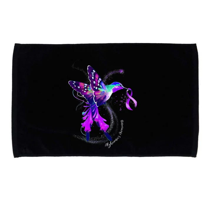 Hummingbird Holding Purple Ribbon AlzheimerS Microfiber Hand Towel