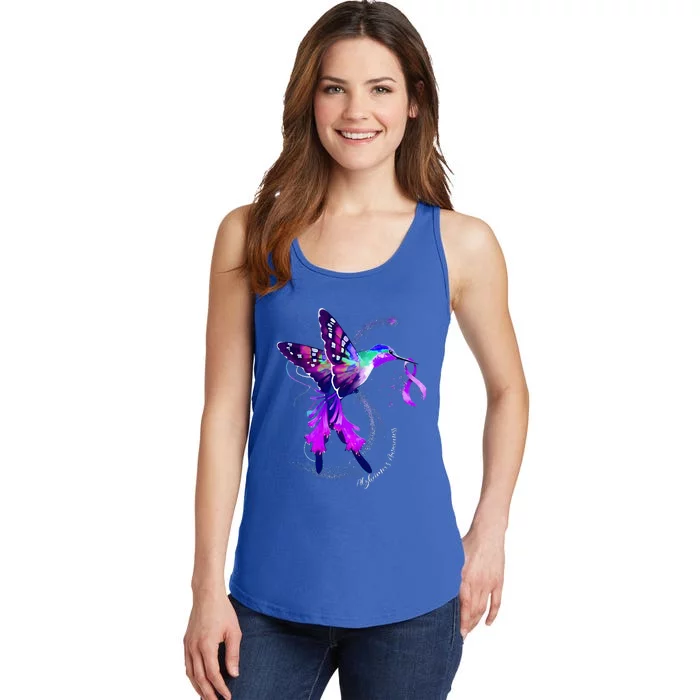 Hummingbird Holding Purple Ribbon AlzheimerS Ladies Essential Tank