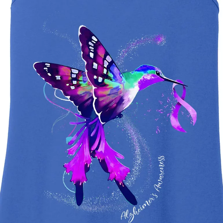 Hummingbird Holding Purple Ribbon AlzheimerS Ladies Essential Tank