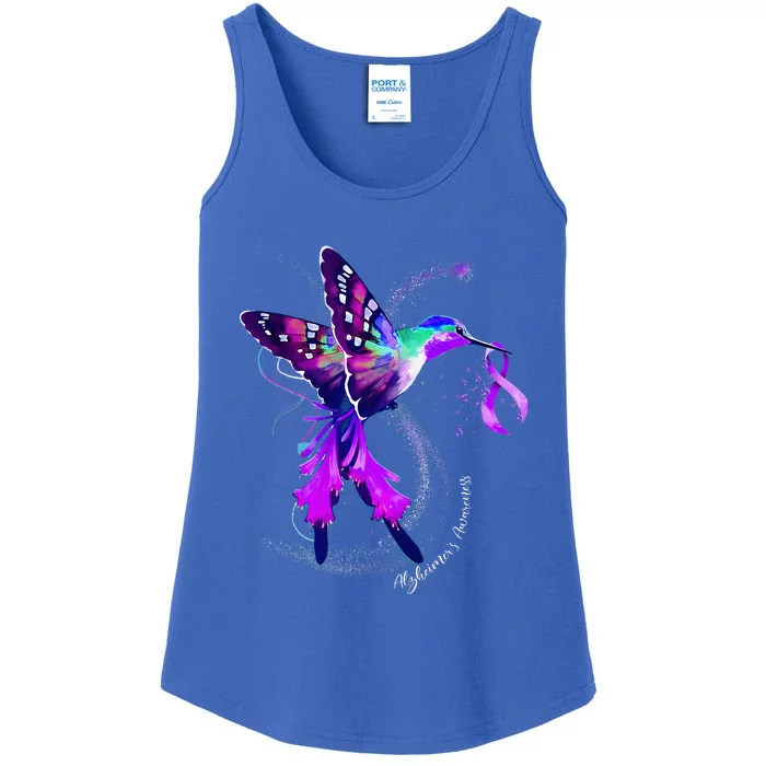 Hummingbird Holding Purple Ribbon AlzheimerS Ladies Essential Tank