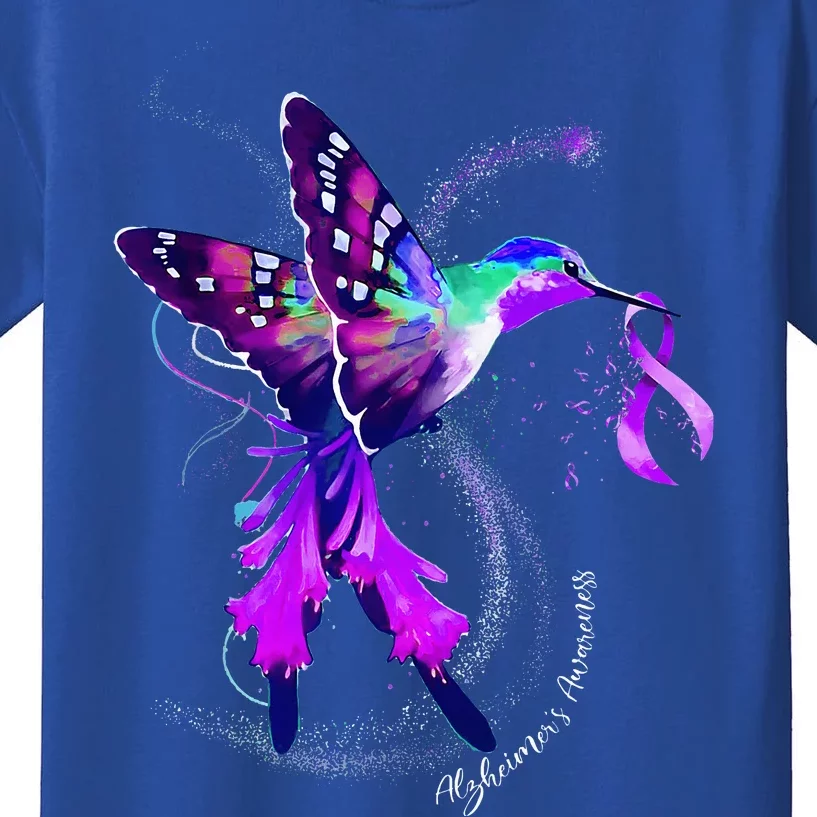 Hummingbird Holding Purple Ribbon AlzheimerS Kids T-Shirt