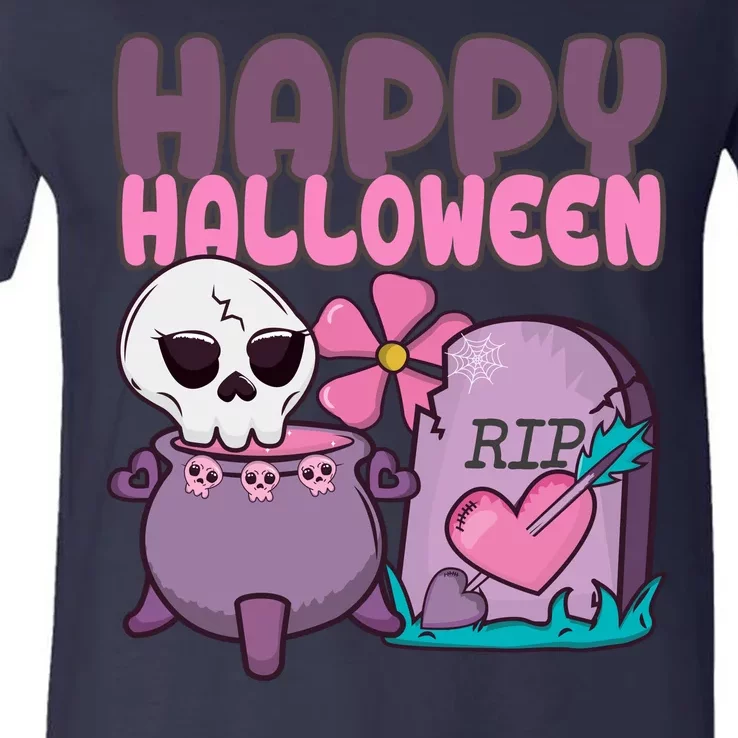 Happy Halloween Pink Cute V-Neck T-Shirt