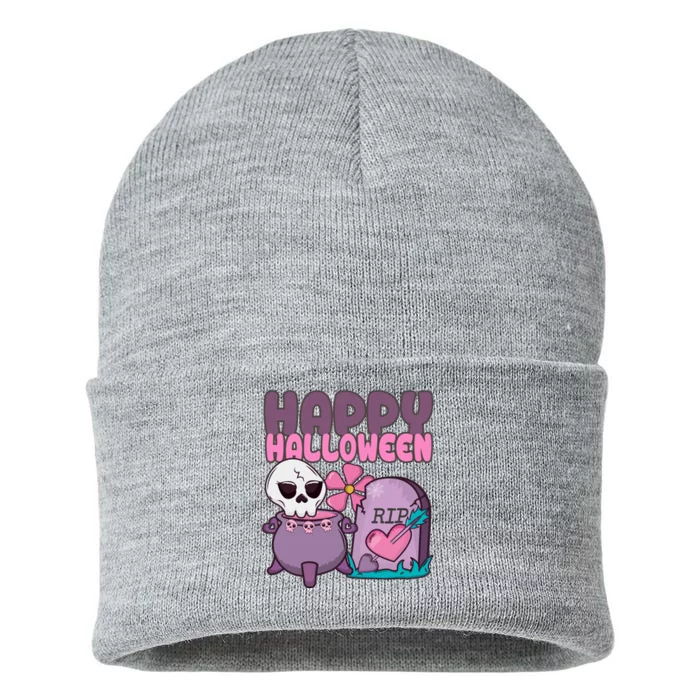 Happy Halloween Pink Cute Sustainable Knit Beanie