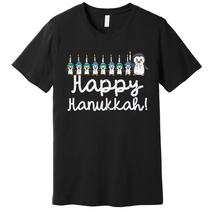 Happy Hanukkah Penguin Candle Chanukah Animal Lover Gift Premium T-Shirt