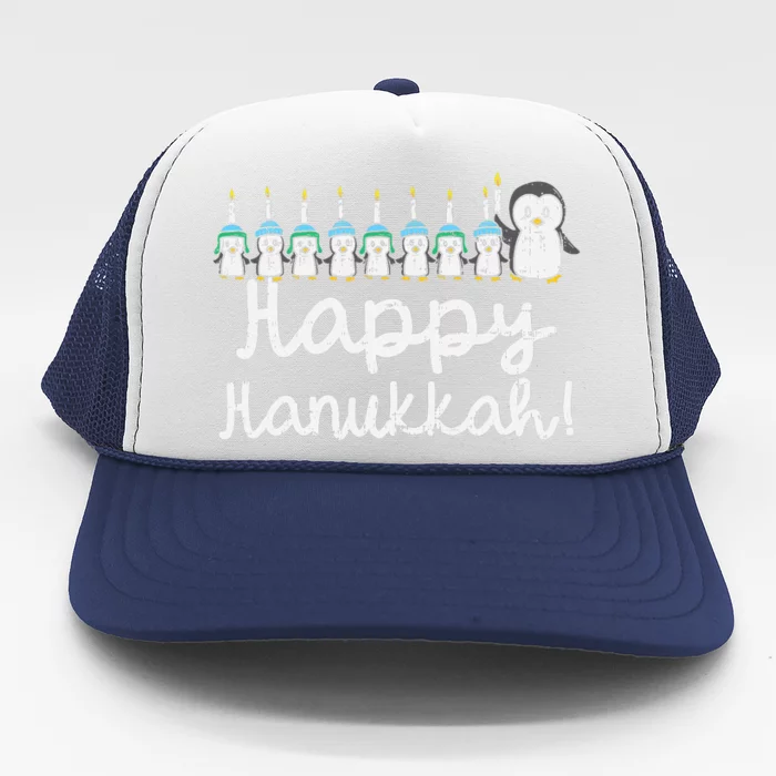 Happy Hanukkah Penguin Candle Chanukah Animal Lover Gift Trucker Hat