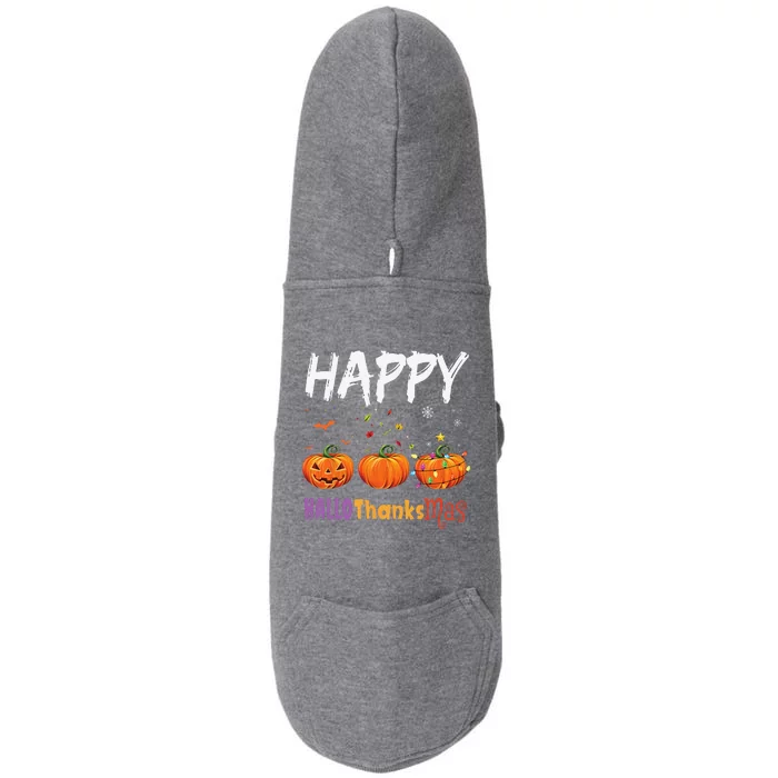 Happy Hallothanksmas Pumpkin Halloween Thanksgiving Xmas Doggie 3-End Fleece Hoodie