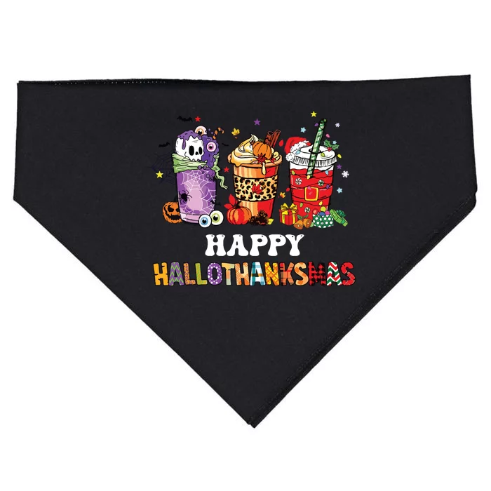 Happy Hallothanksmas Pumpkin Spice Cups USA-Made Doggie Bandana