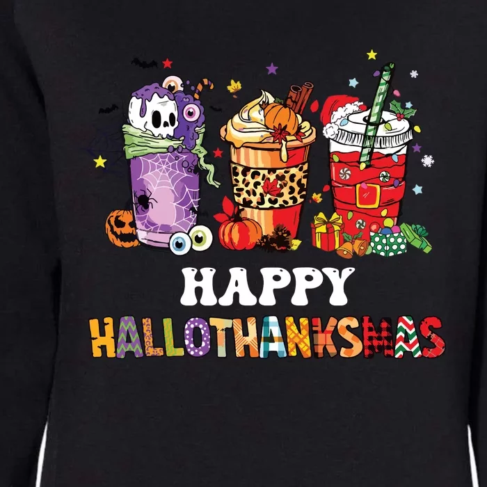 Happy Hallothanksmas Pumpkin Spice Cups Womens California Wash Sweatshirt