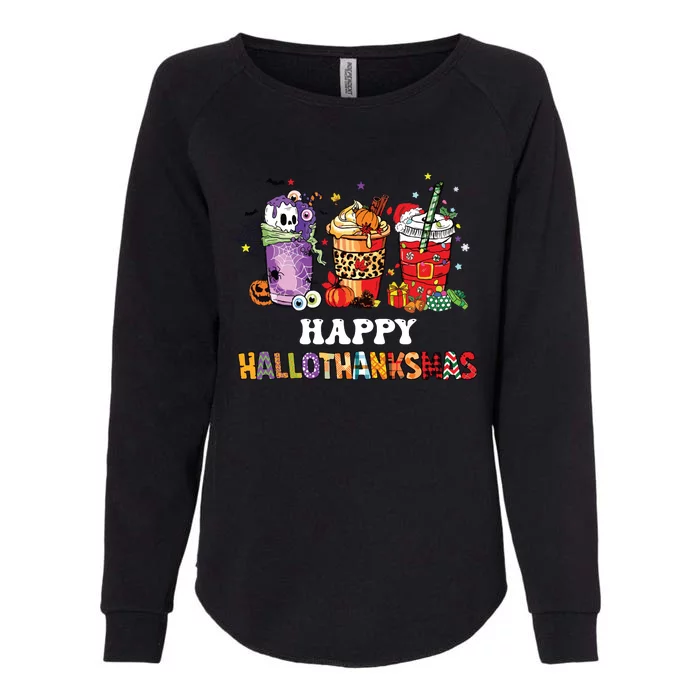 Happy Hallothanksmas Pumpkin Spice Cups Womens California Wash Sweatshirt