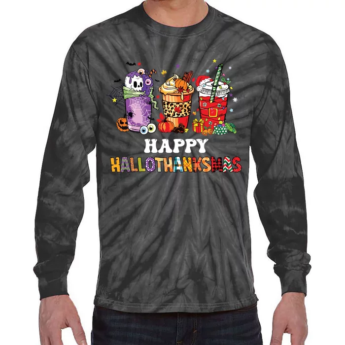 Happy Hallothanksmas Pumpkin Spice Cups Tie-Dye Long Sleeve Shirt