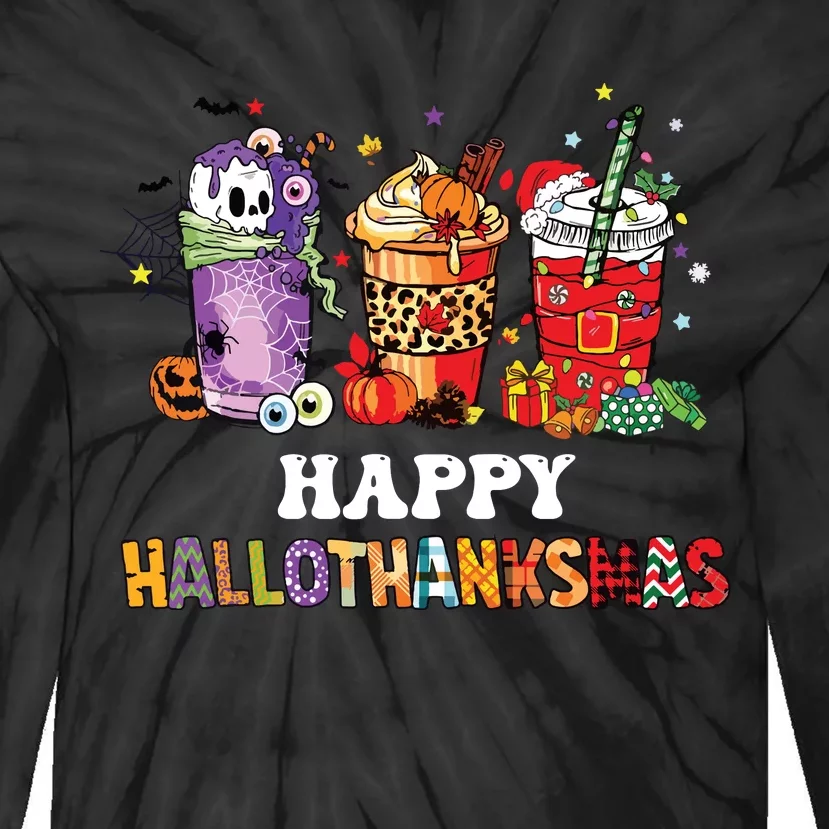 Happy Hallothanksmas Pumpkin Spice Cups Tie-Dye Long Sleeve Shirt