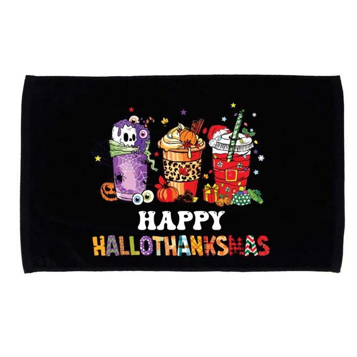 Happy Hallothanksmas Pumpkin Spice Cups Microfiber Hand Towel