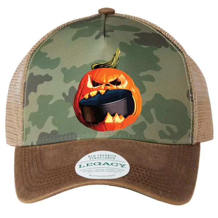 Halloween Hockey Pumpkin Eating A Puck Legacy Tie Dye Trucker Hat