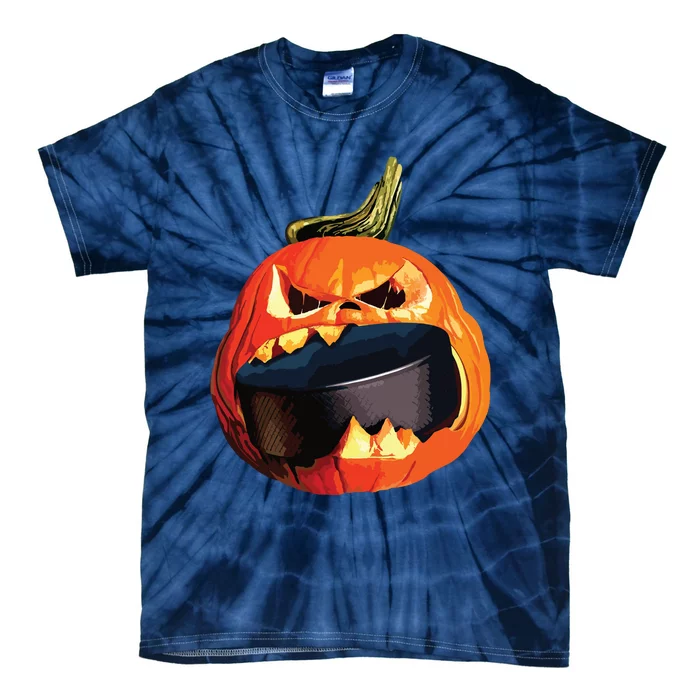 Halloween Hockey Pumpkin Eating A Puck Tie-Dye T-Shirt