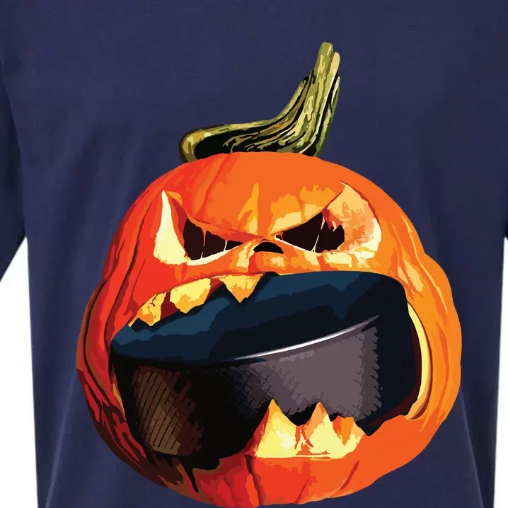 Halloween Hockey Pumpkin Eating A Puck Sueded Cloud Jersey T-Shirt