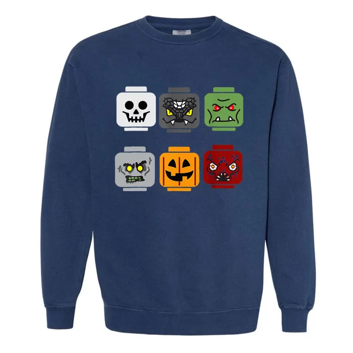 Halloween Head Pumpkin Ghost Zombie Block Brick Builder Garment-Dyed Sweatshirt