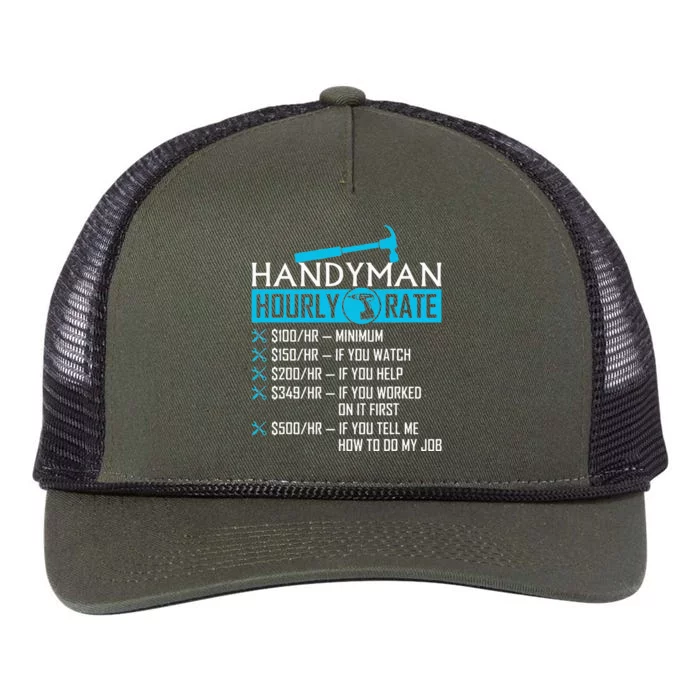 Handyman Hourly Rate Humor Carpenter Funny Handy Man Retro Rope Trucker Hat Cap