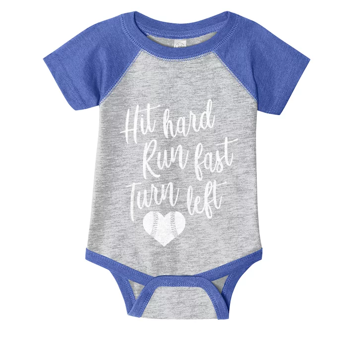 Hit Hard Run Fast Turn Left Baseball Softball Mom Gift Infant Baby Jersey Bodysuit