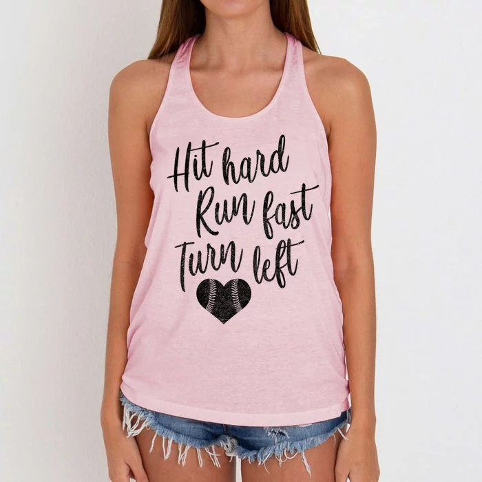 Hit Hard Run Fast Turn Left Baseball Softball Mom Gift Women's Knotted Racerback Tank