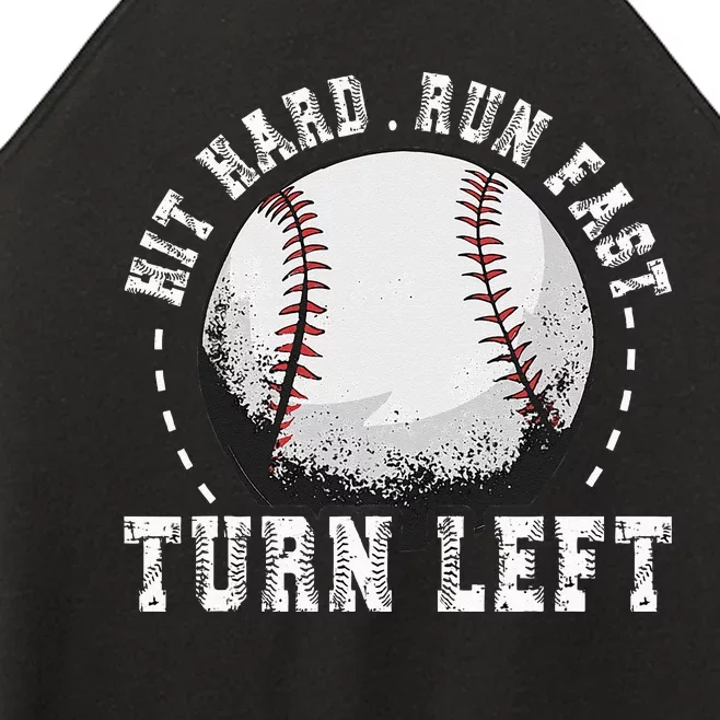 Hit Hard Run Fast Turn Left Baseball Player Women’s Perfect Tri Rocker Tank