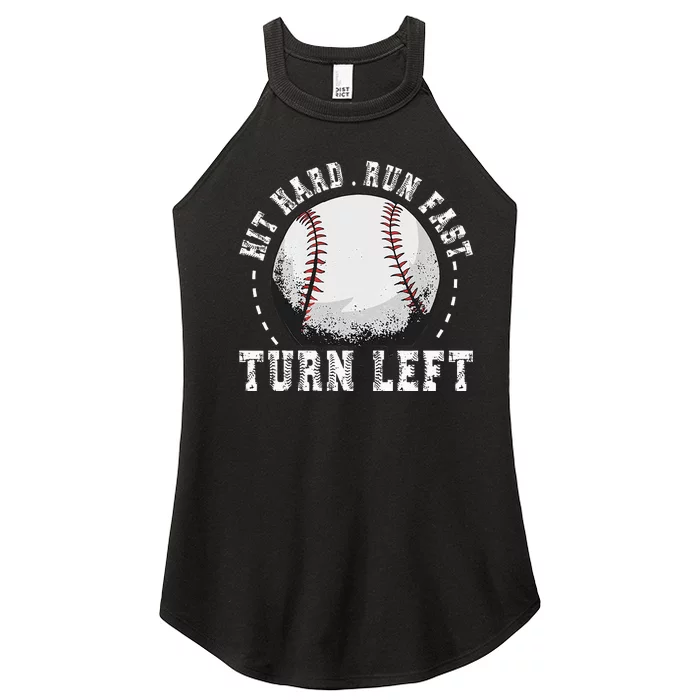 Hit Hard Run Fast Turn Left Baseball Player Women’s Perfect Tri Rocker Tank