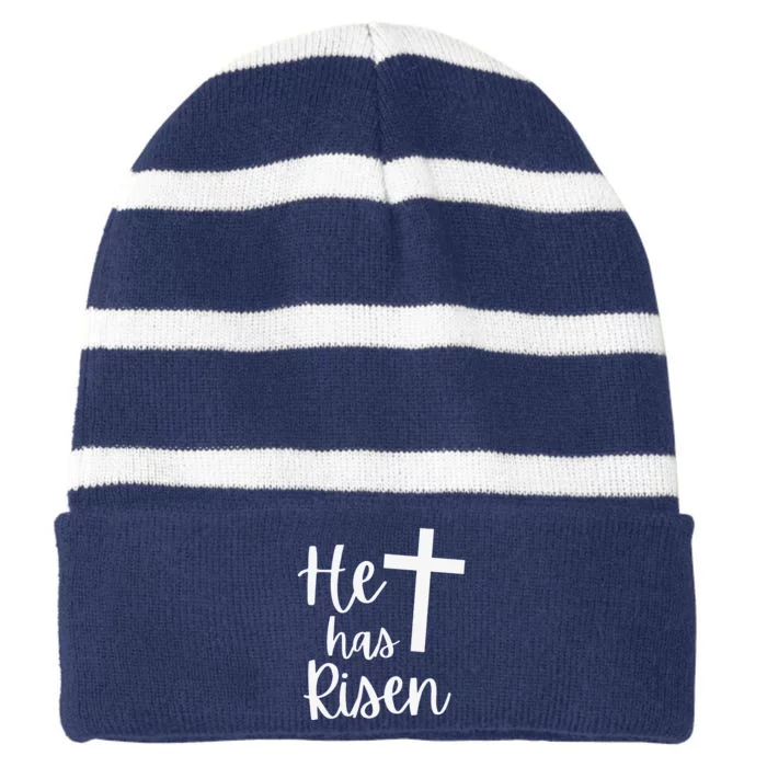 He Has Risen Jesus Christian Happy Easter Cross Religious Striped Beanie with Solid Band