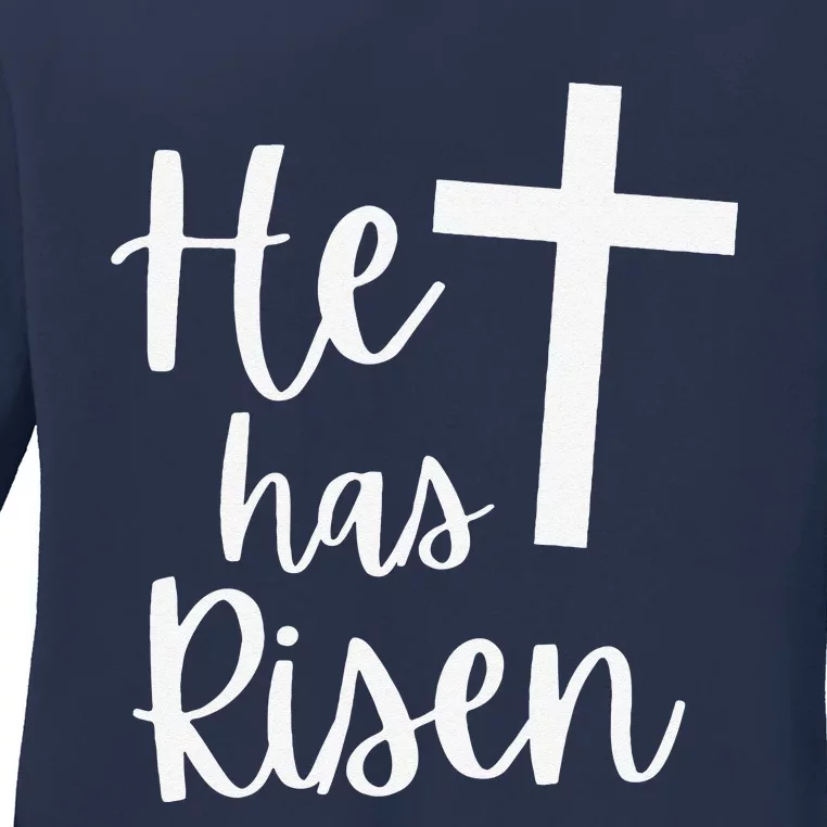 He Has Risen Jesus Christian Happy Easter Cross Religious Ladies Long Sleeve Shirt