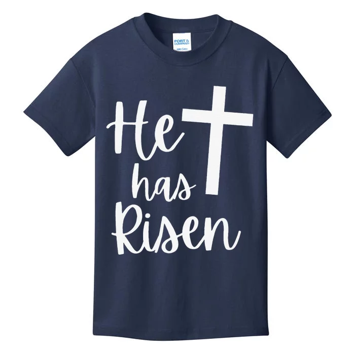 He Has Risen Jesus Christian Happy Easter Cross Religious Kids T-Shirt