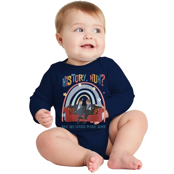 History Huh Red White And Funny Royal Blue LGBT Gay Baby Long Sleeve Bodysuit