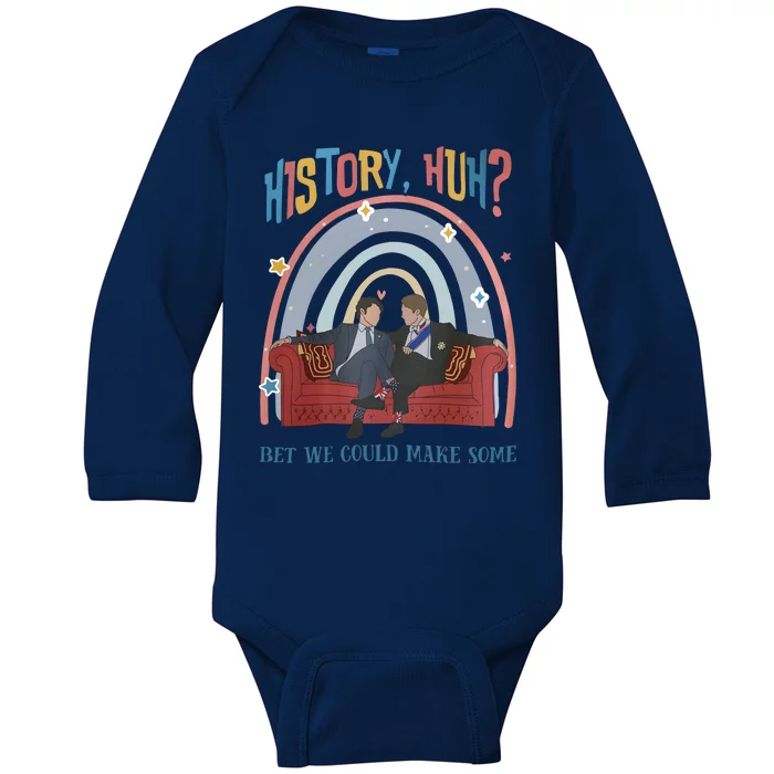 History Huh Red White And Funny Royal Blue LGBT Gay Baby Long Sleeve Bodysuit