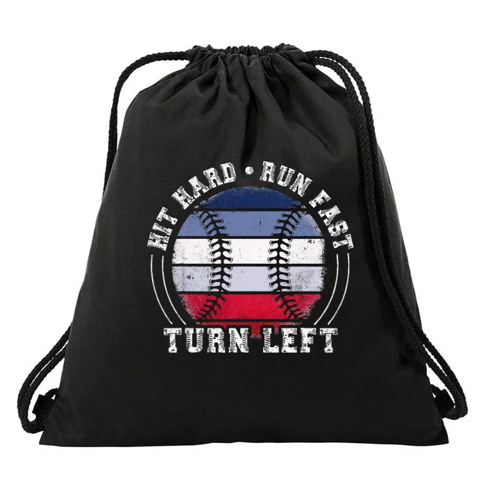 Hit Hard Run Fast Turn Left Baseball Player Drawstring Bag