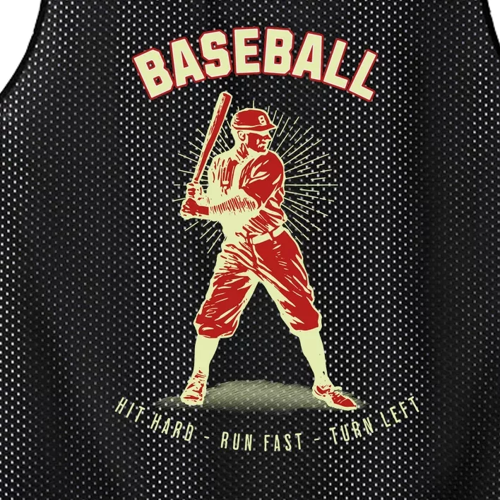 Hit Hard Run Fast Turn Left Funny Baseball Player & Fan Mesh Reversible Basketball Jersey Tank