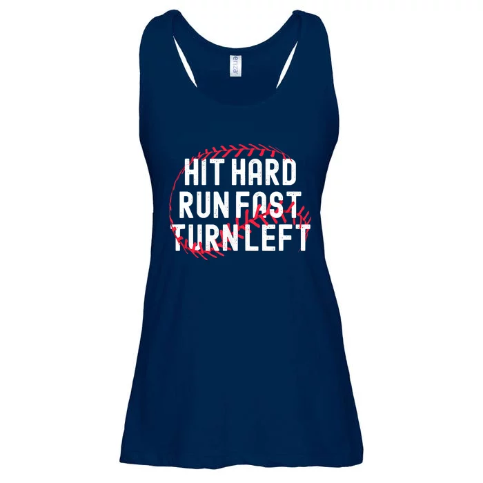 Hit Hard Run Fast Turn Left Funny Baseball Player And Fan Ladies Essential Flowy Tank