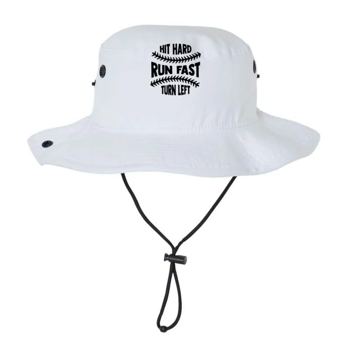 Hit Hard Run Fast Turn Left Gift Funny Baseball Gift Legacy Cool Fit Booney Bucket Hat