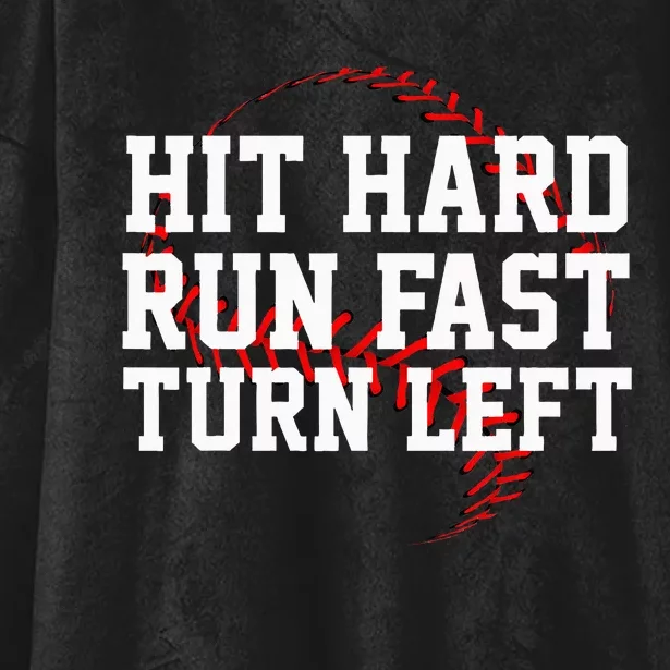 Hit Hard Run Fast Turn Left Funny Baseball Hooded Wearable Blanket