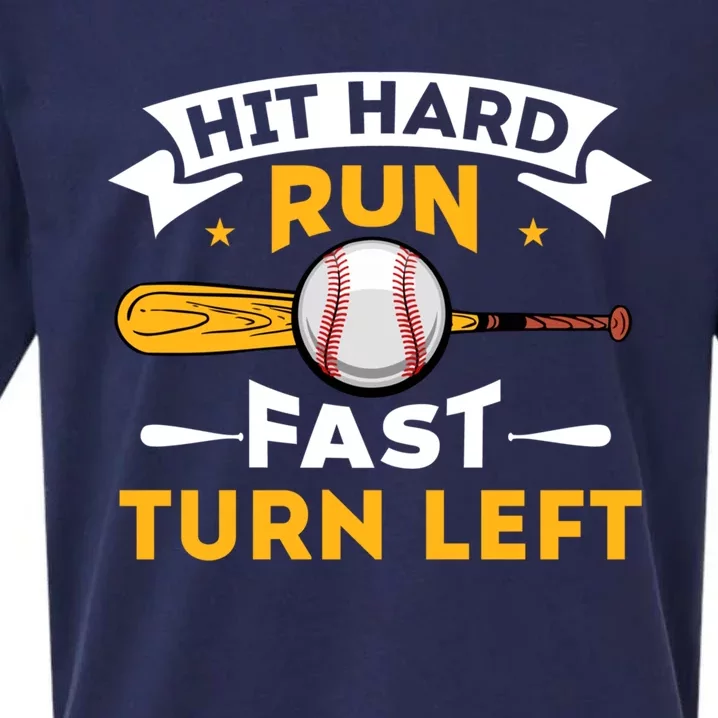 Hit Hard Run Fast Turn Left Funny Sport Baseball Gift Sueded Cloud Jersey T-Shirt