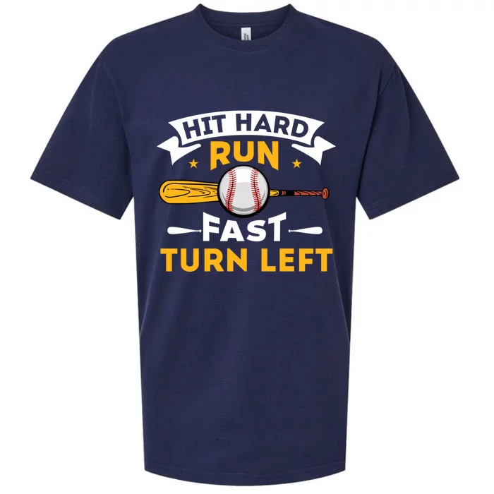 Hit Hard Run Fast Turn Left Funny Sport Baseball Gift Sueded Cloud Jersey T-Shirt