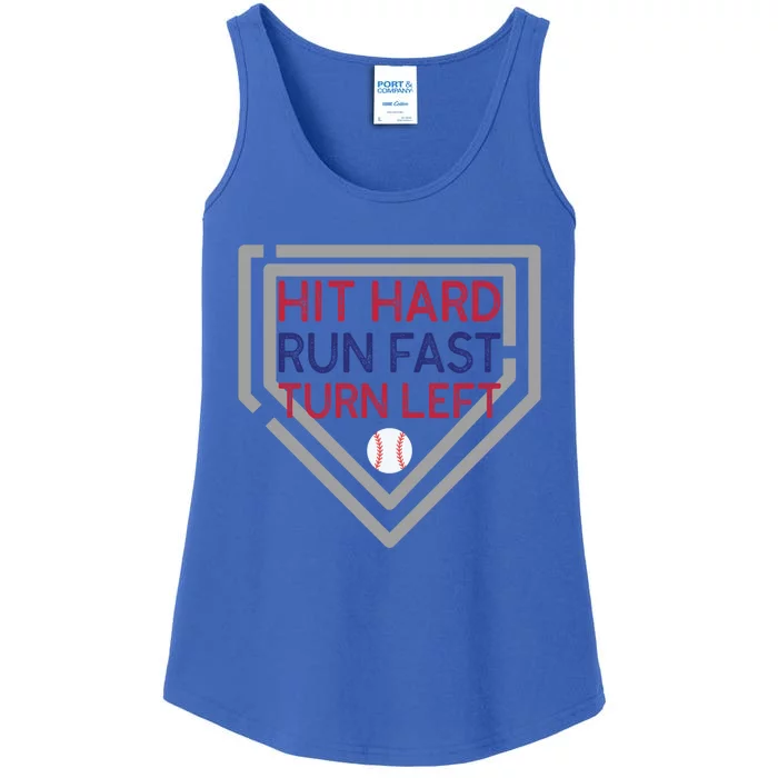 Hit Hard Run Fast Turn Left Baseball Diamond Gift Ladies Essential Tank